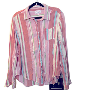 Ladies xl panhandle pink striped button down shirt